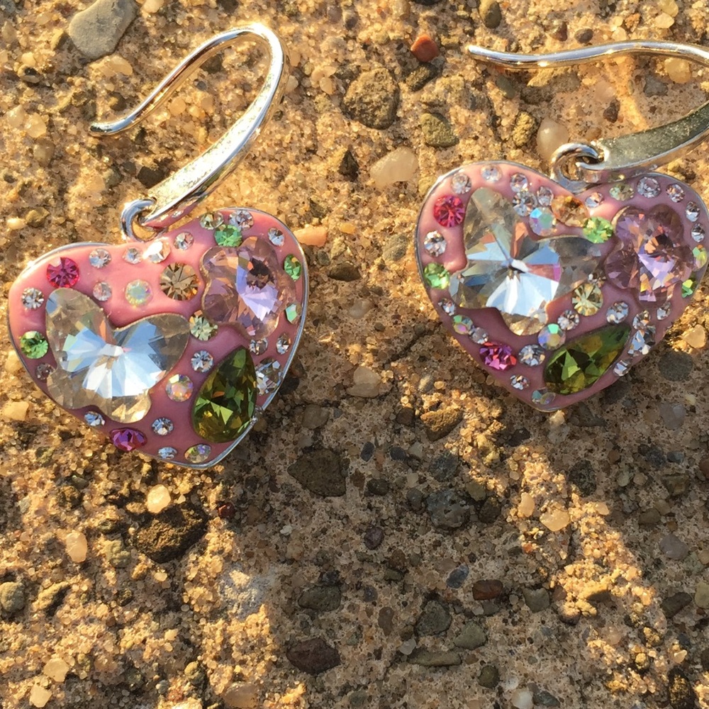 (BLOWN GLASS ) :PINK HEART EARRINGS :